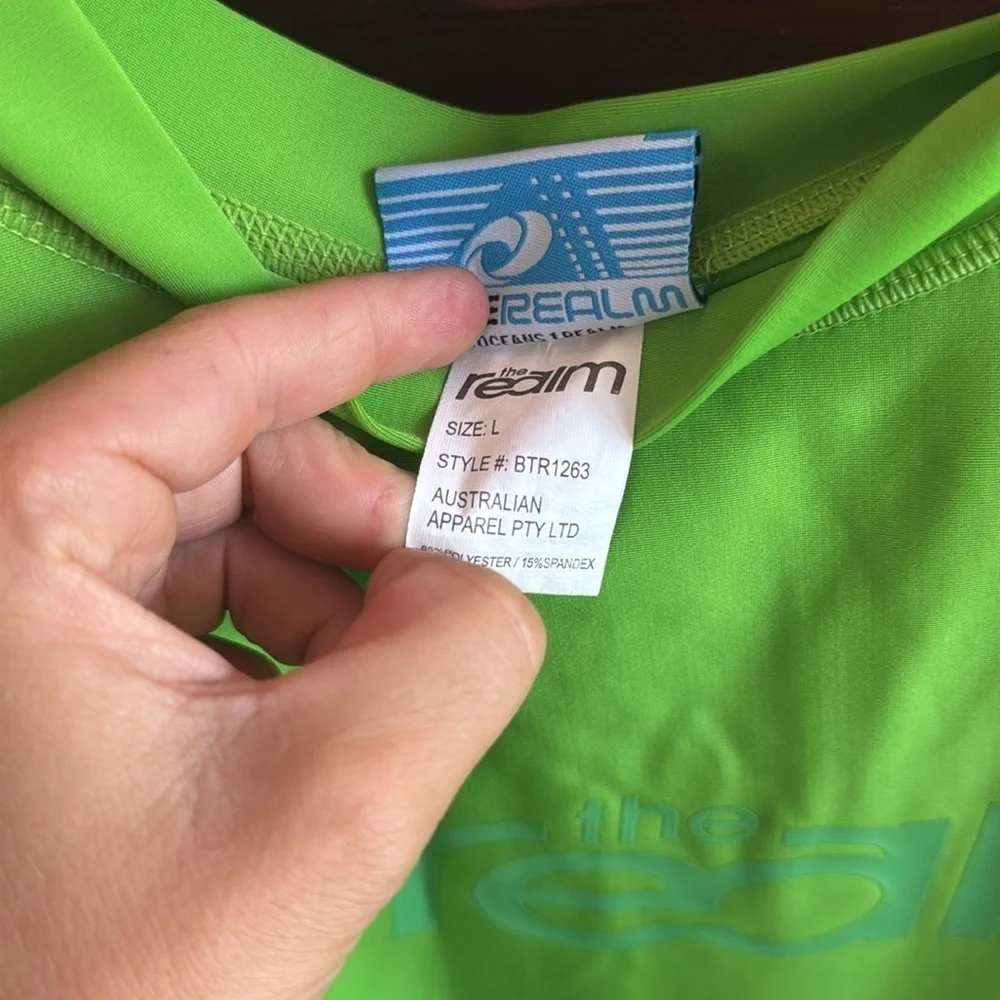The Realm Australian Brand Men's Size Large Lime Green Swim Shirt Rash Guard